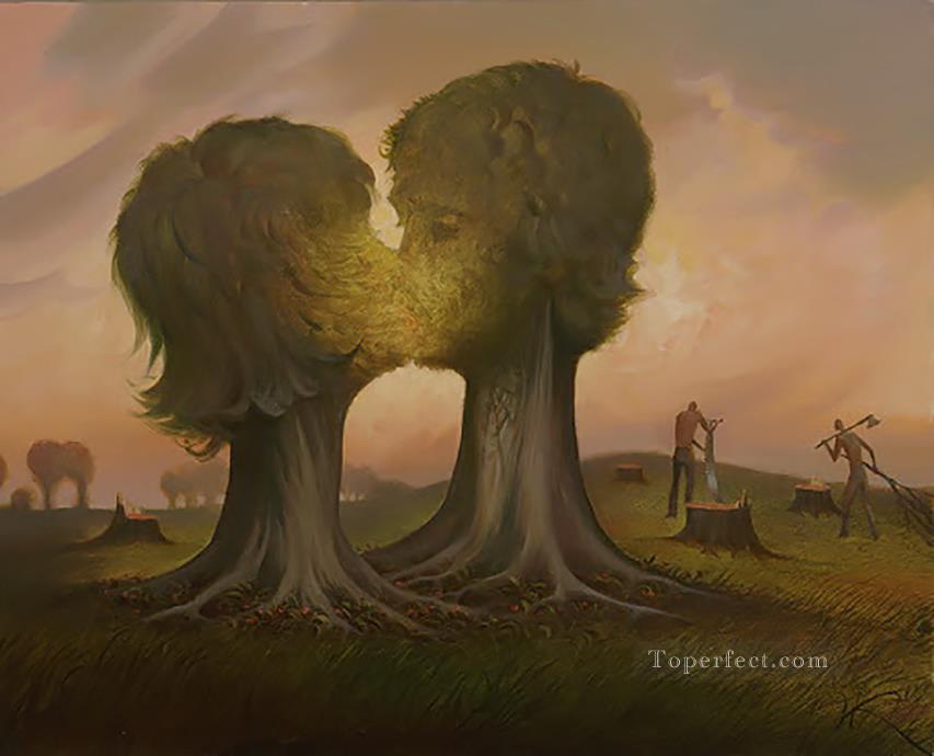 ray of hope surrealism kissing trees Oil Paintings